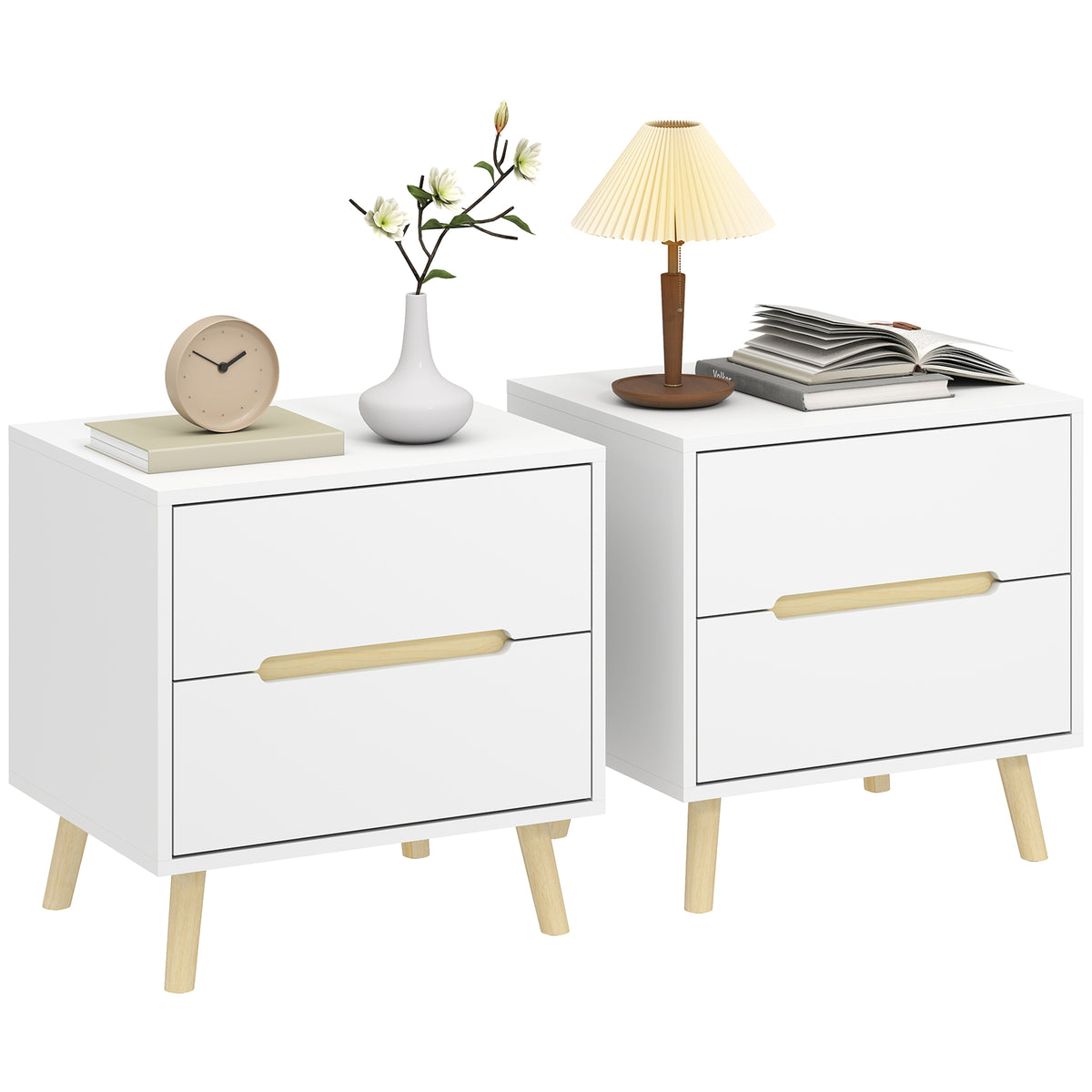 2-Drawer Nightstands with Solid Wood Legs, Set of 2 – 20"W x 20"H