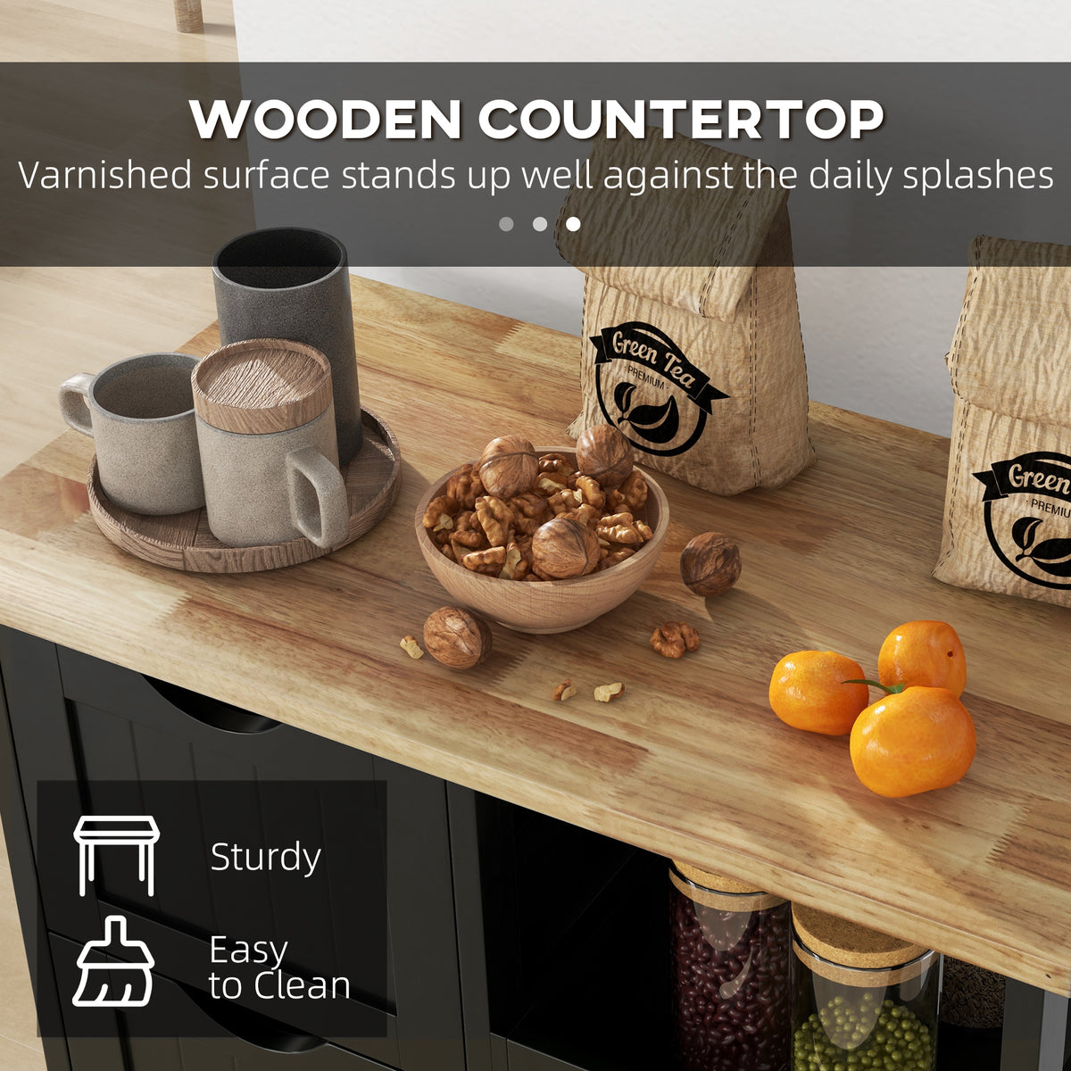 Rolling Kitchen Island Cart with Wood Top – 27"W x 34"H