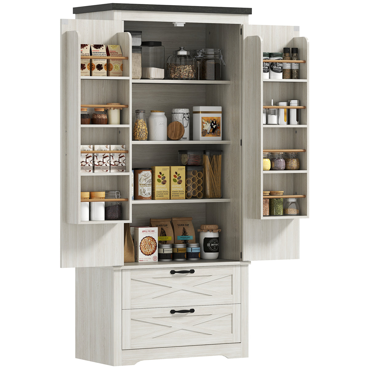 Freestanding Kitchen Pantry Cabinet with Drawers – 29"W x 64"H