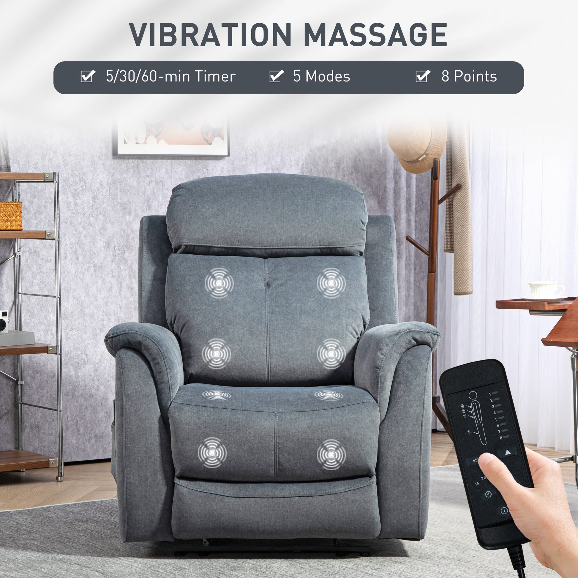 HOMCOM Dark Grey Manual Recliner Chair, Vibration Massage, Side Pockets