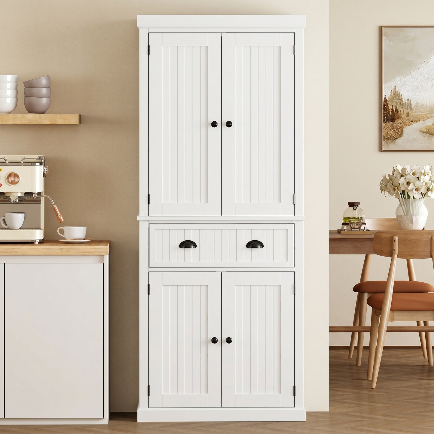 HOMCOM 72" Kitchen Pantry, Freestanding Storage Cabinet with Drawer, Doors, White