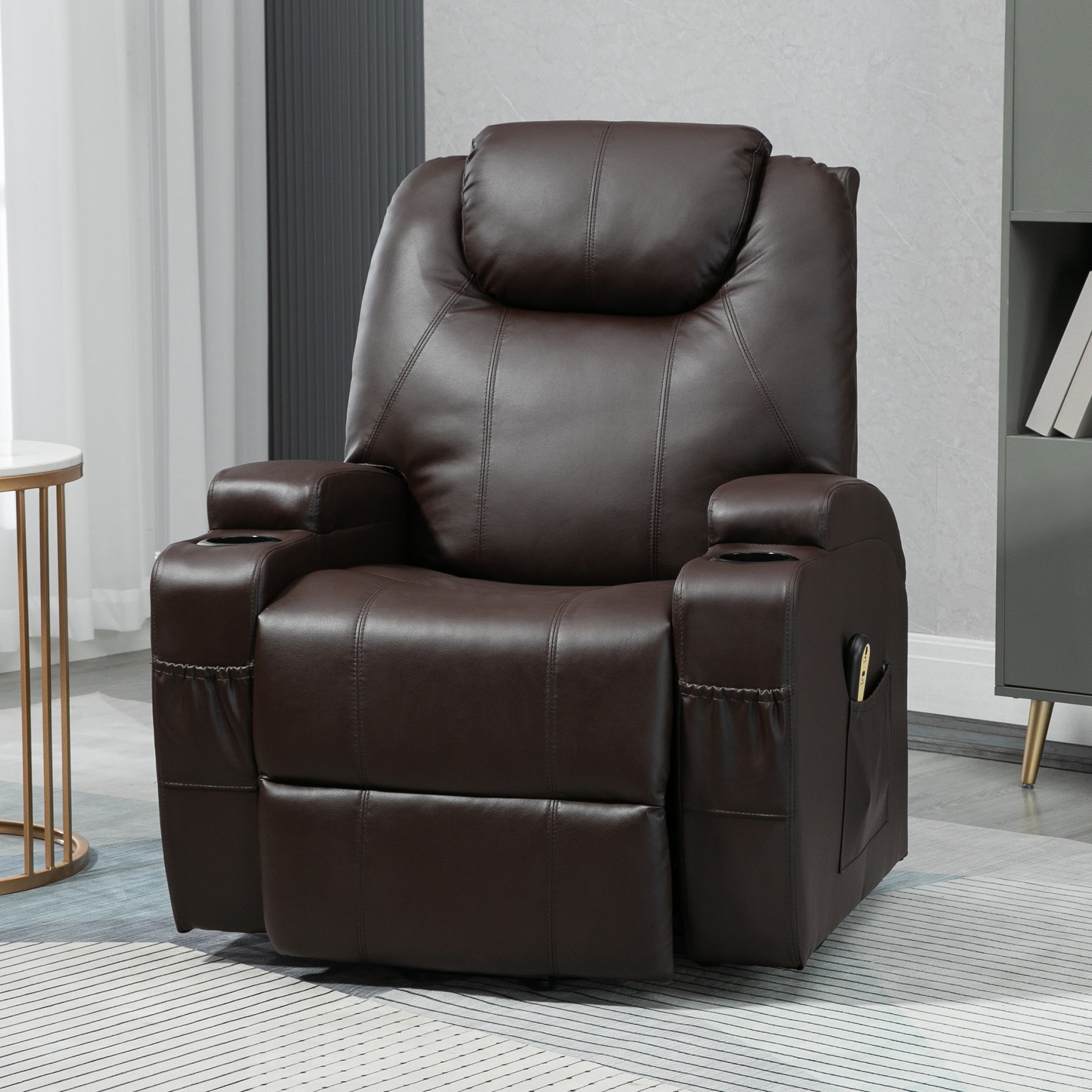 HOMCOM Power Lift Recliner Chair: Elderly Brown PU Leather, Footrest, Remote Control
