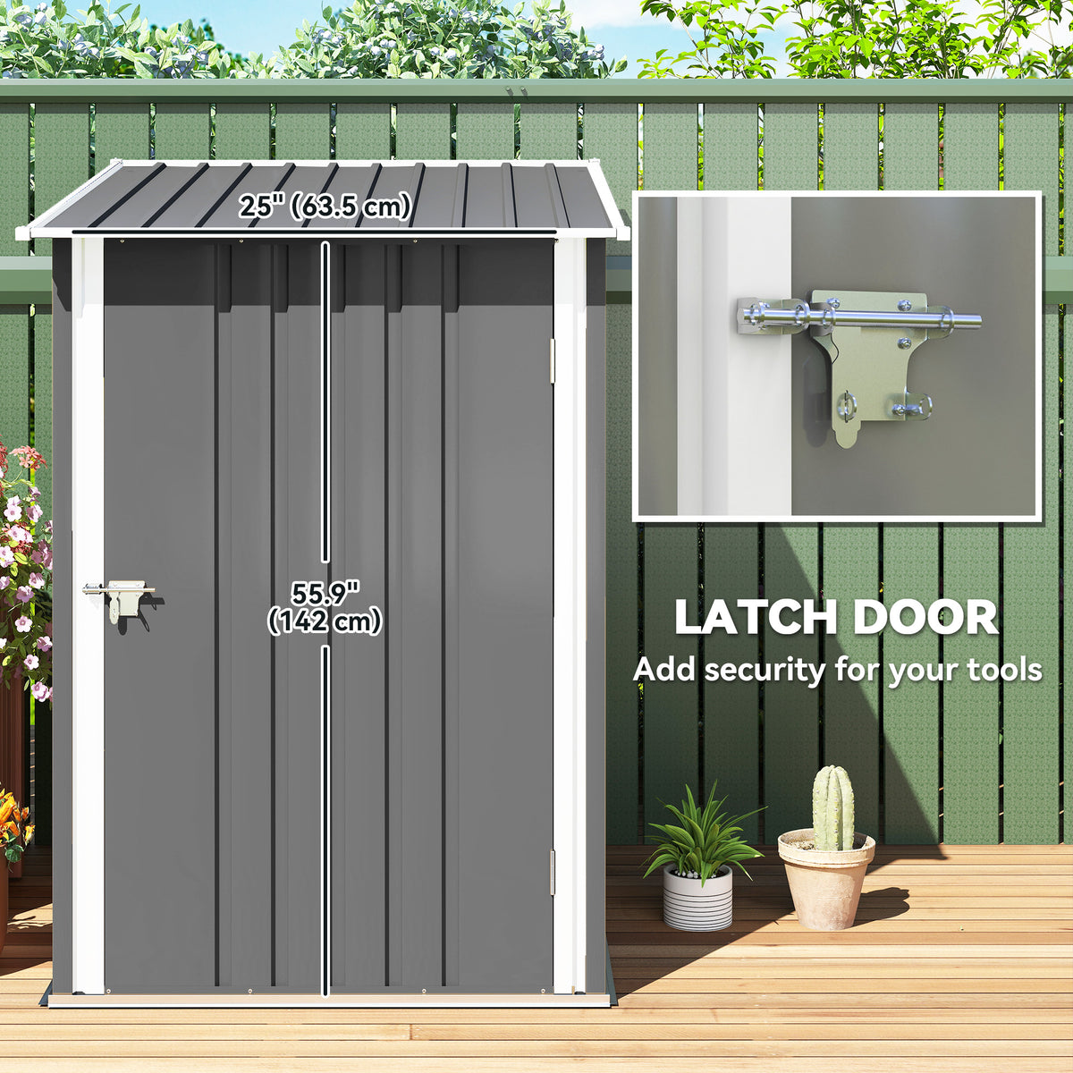3.3' x 3.4' Lean-to Outdoor Garden Storage Shed, Galvanized Steel with Lockable Door for Patio – Grey