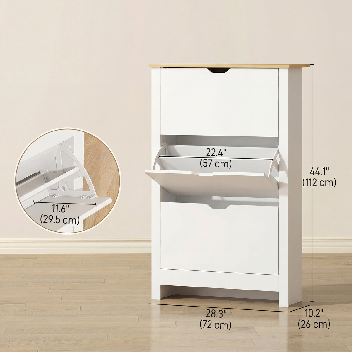 Shoe Storage Cabinet with 3 Flip Drawers – 28"W x 44"H