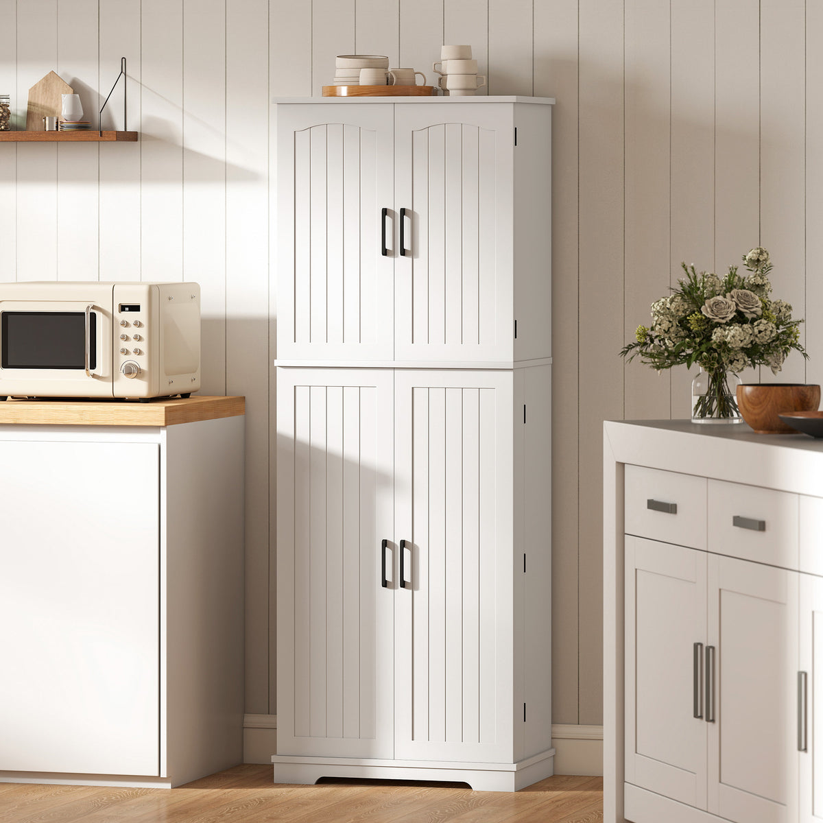 Storage Cabinet with Adjustable Shelves and 8 Door Spice Racks – 24"W x 64"H