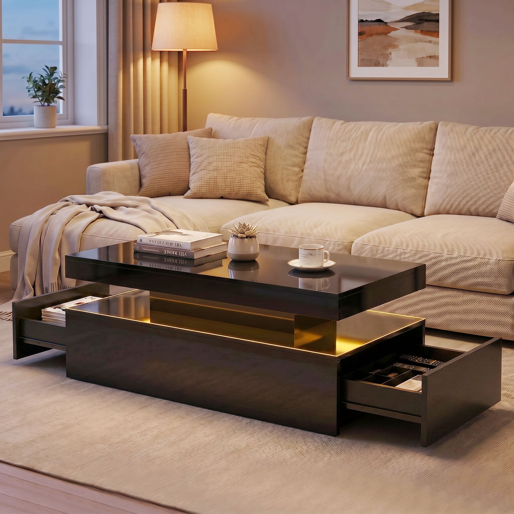 HOMCOM LED Coffee Table High Gloss Black