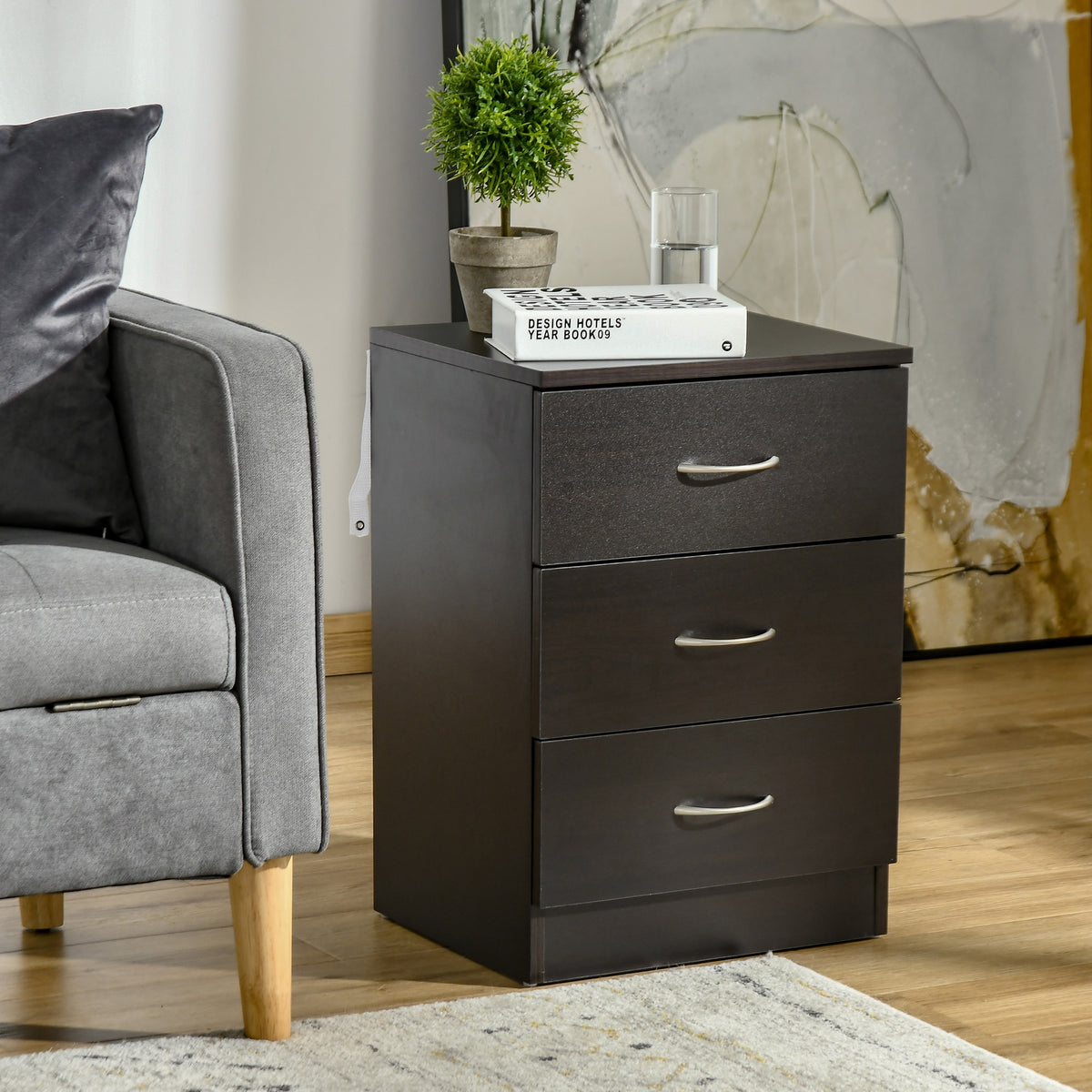 3-Drawer Wood Nightstands with Anti-Tip Design, Set of 2 – 16"W x 23"H