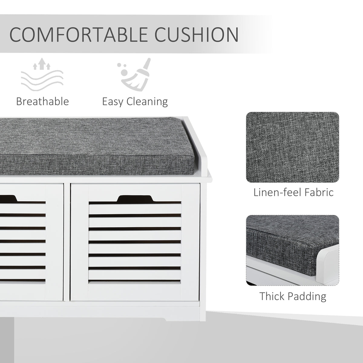 Upholstered Shoe Storage Bench with Padded Cushion – 43"W x 17"H