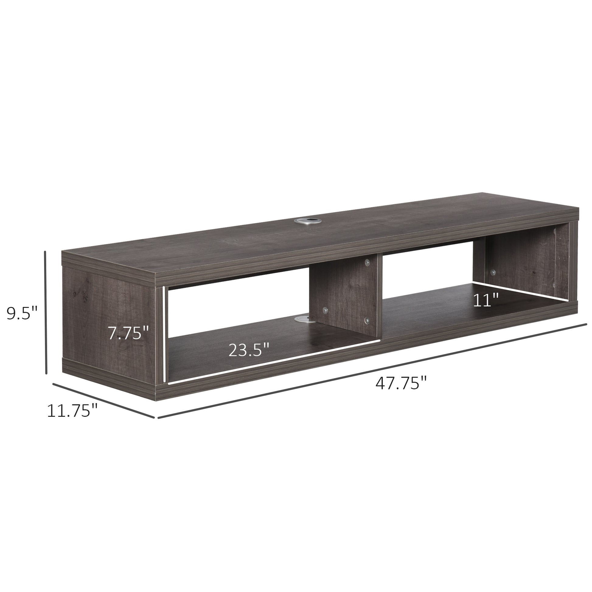 HOMCOM Modern Floating Wall Mounted TV Media Console Shelf Dark Grey Wood