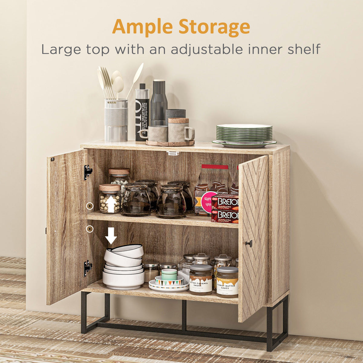Buffet Cabinet with 2 Chevron Doors and Adjustable Shelf – 32"W x 32"H