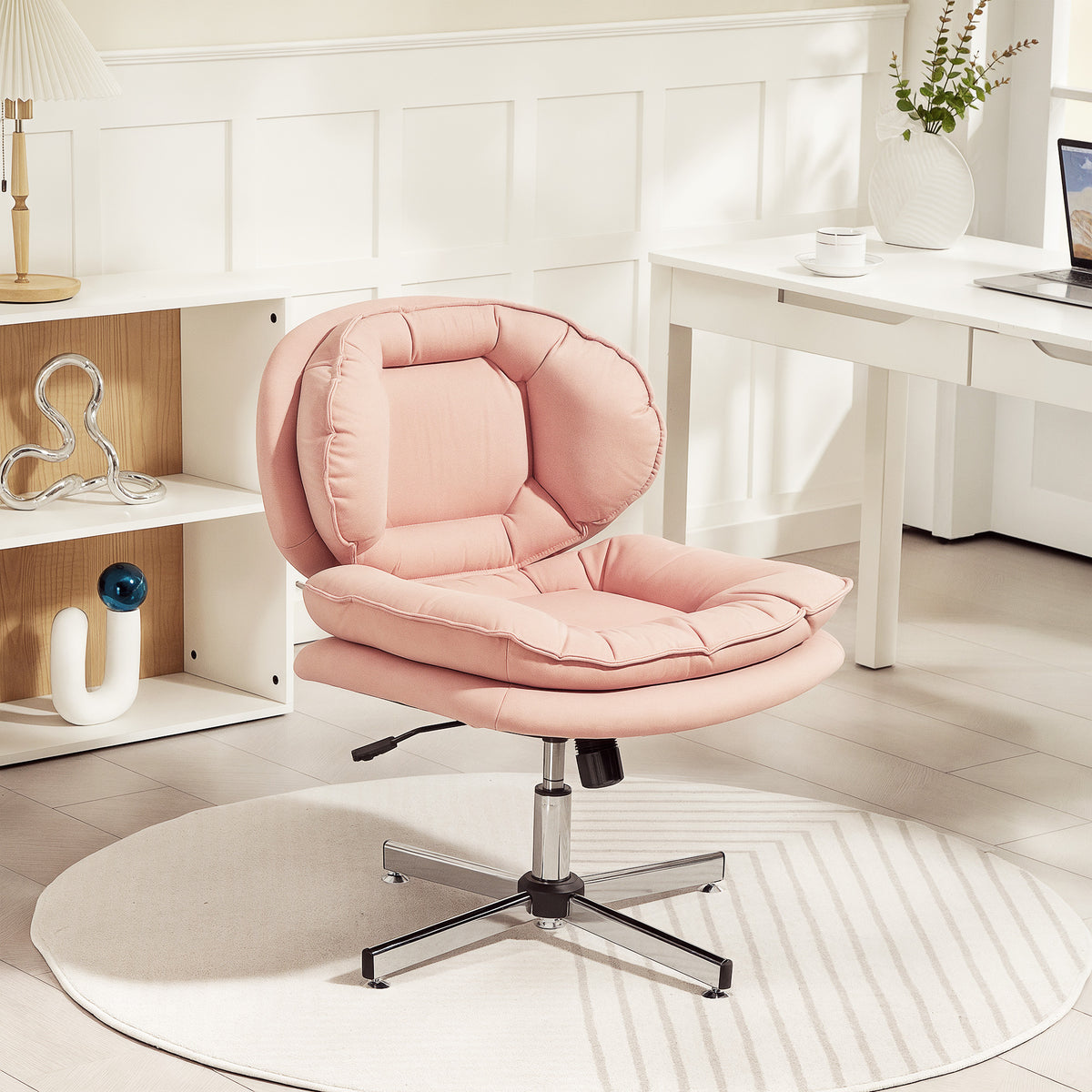 Criss Cross Chair, Armless Wide Office Chair with Leathaire Upholstery, Tilting, Pink