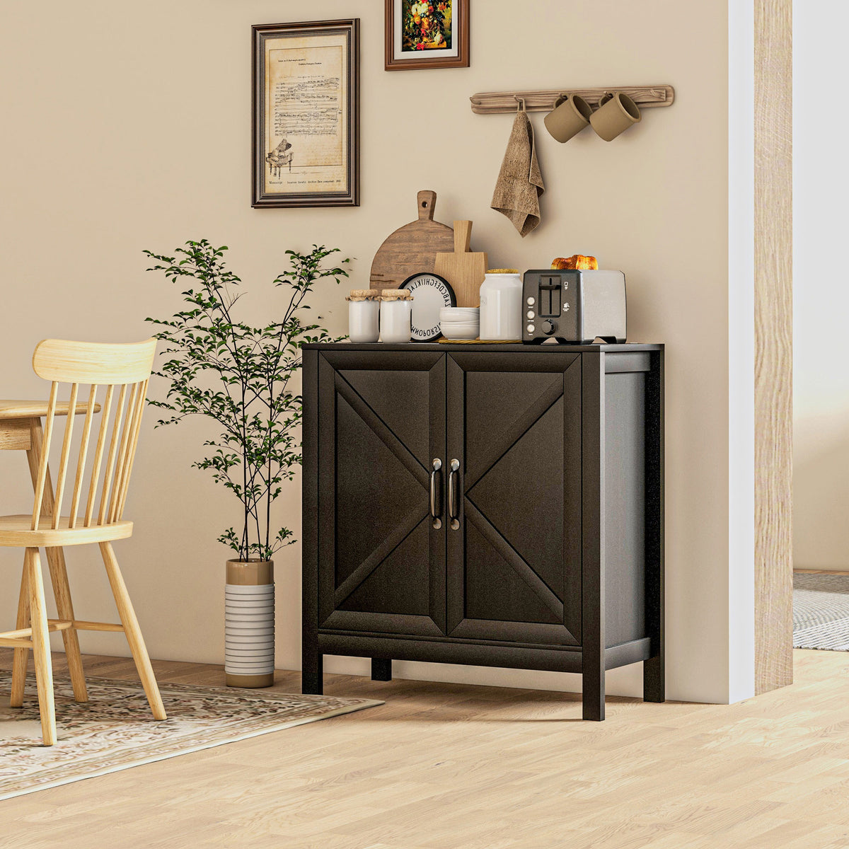 Kitchen Storage Cabinet with Barn Door and Adjustable Shelves – 32"W x 34"H