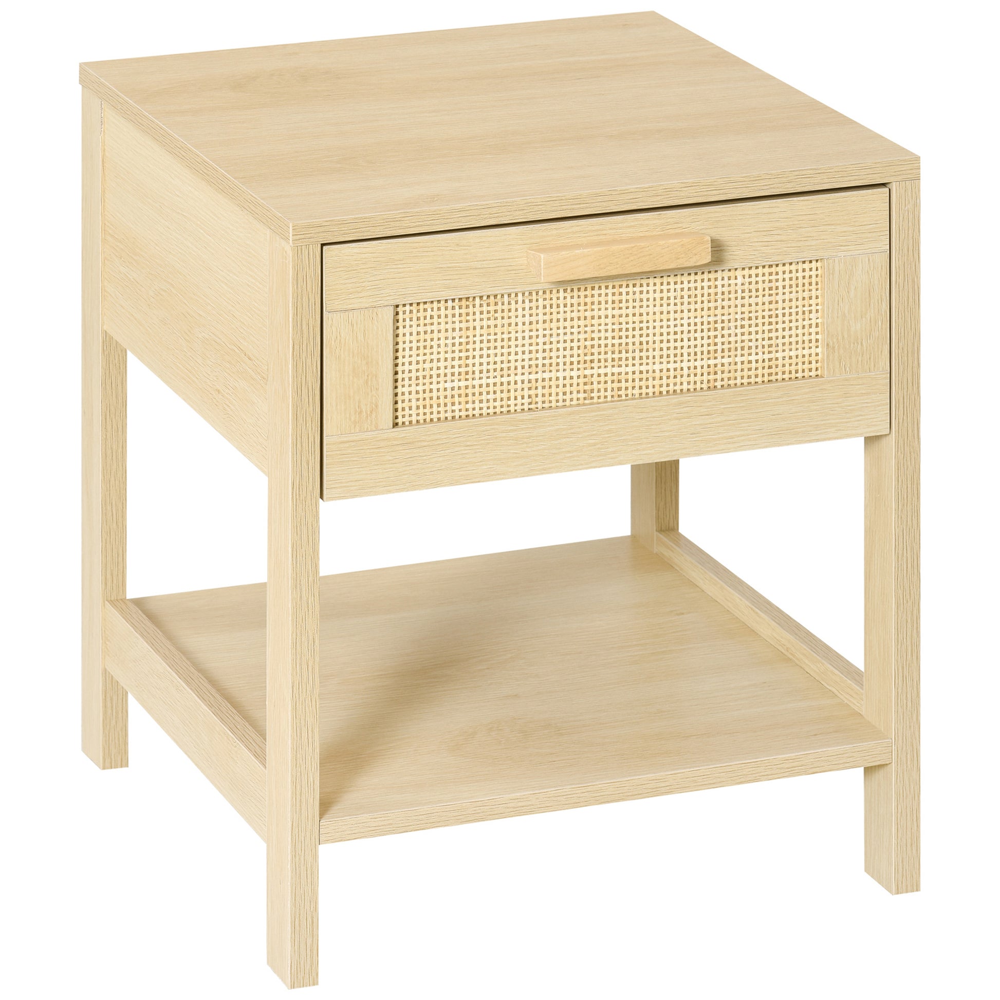 HOMCOM Natural Rattan Nightstand: Modern Bedside End Table with Storage