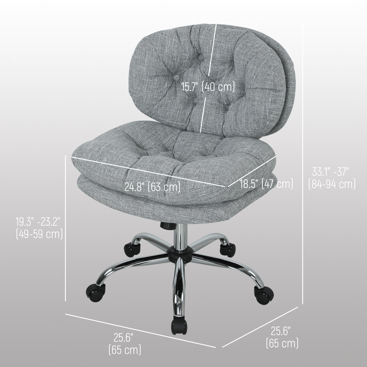 Computer Desk Chair, Armless Office Chair with Wide Padded Seat, Adjustable Height, Tilt Function, Grey
