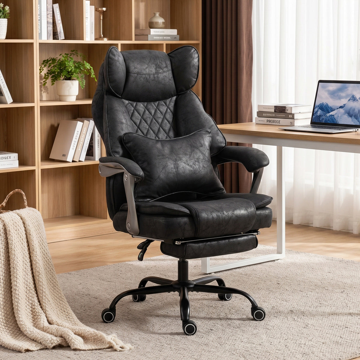 Executive Office Chair, Leathaire Big and Tall Office Chair 400 lbs with Wide Seat, Black
