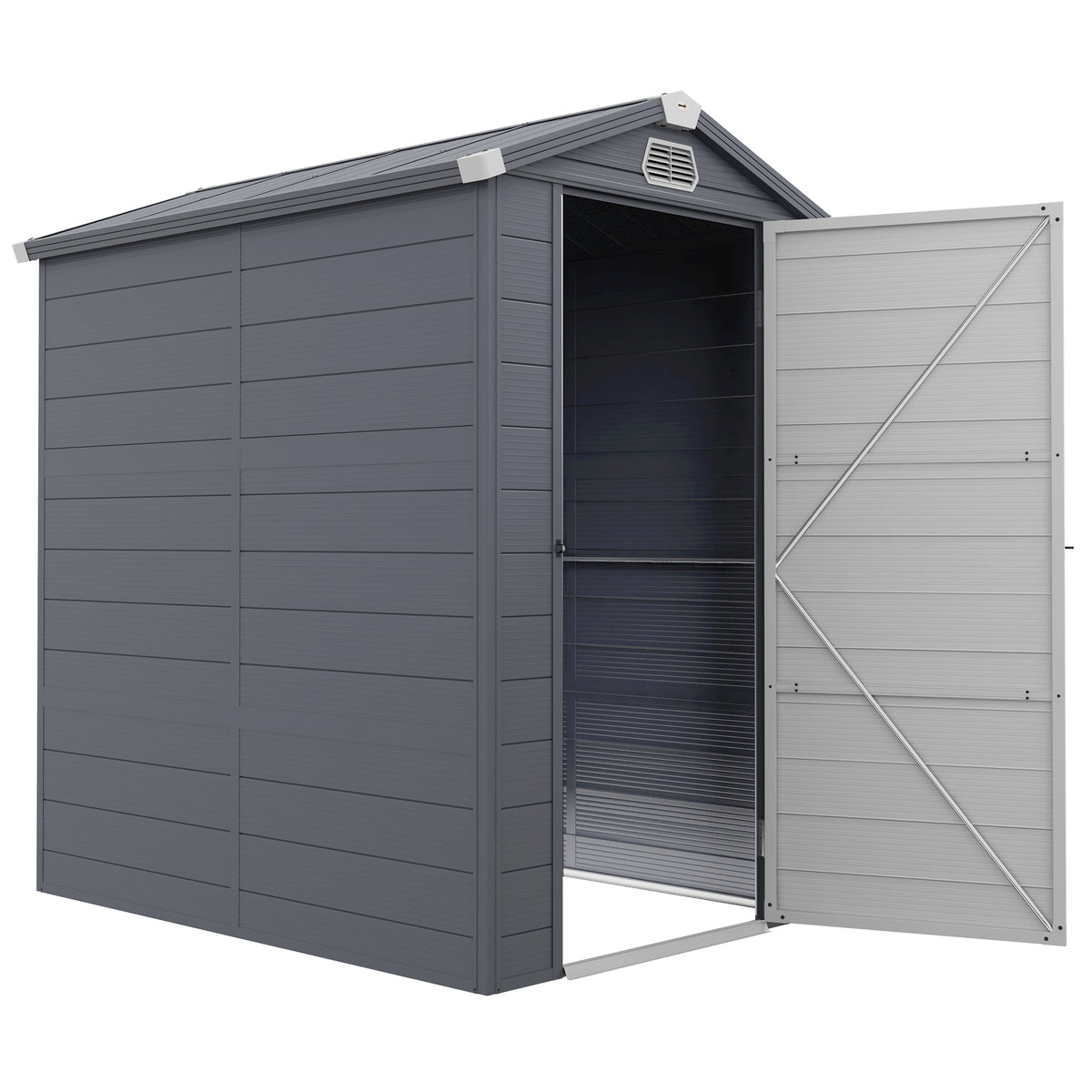 4.5' x 6' Garden Storage Shed with Latch Door, Vents, Sloped Roof – Light Grey