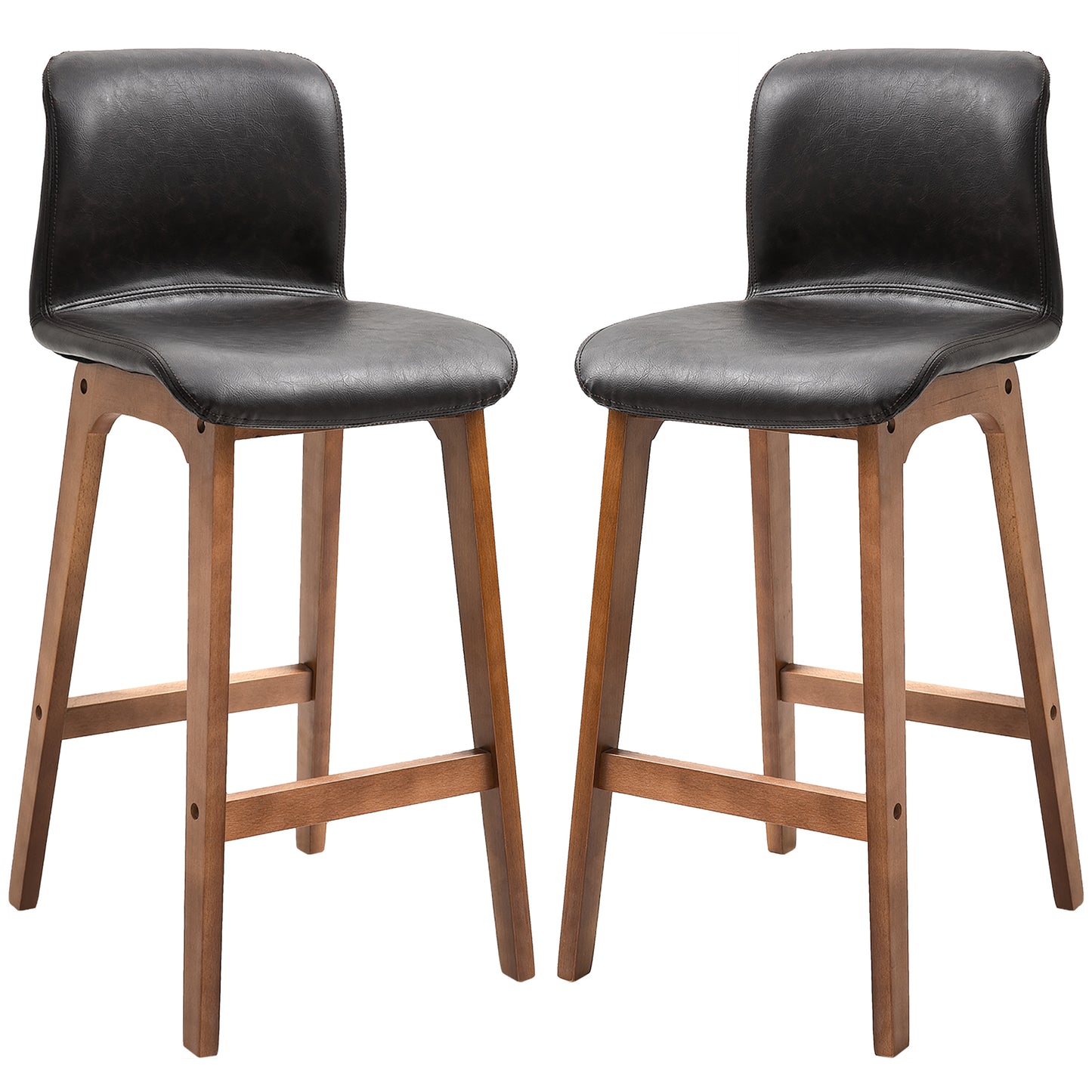 HOMCOM Modern Counter Height Bar Stools, Brown Faux Leather, Two-Piece Set