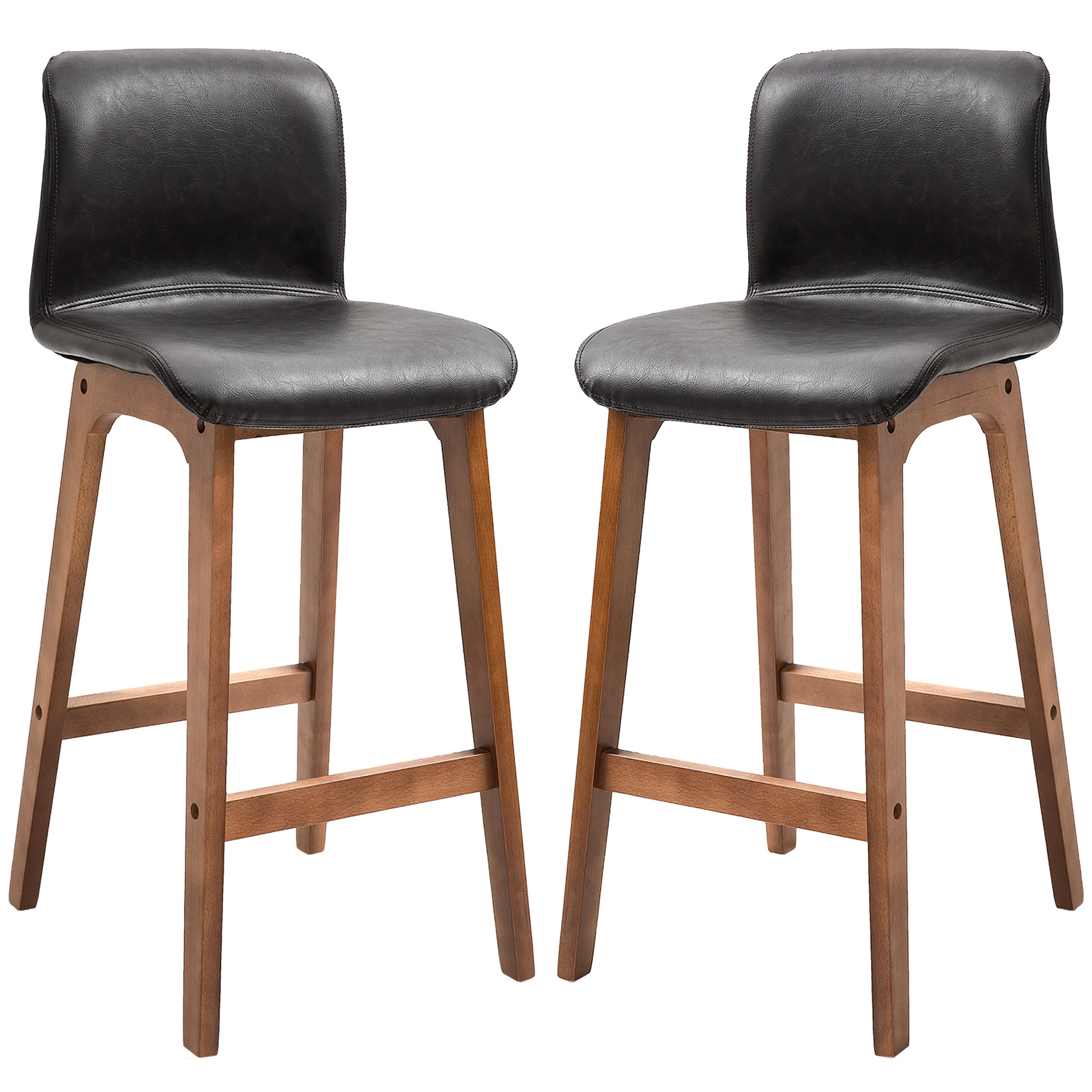HOMCOM Modern Counter Height Bar Stools, Brown Faux Leather, Two-Piece Set