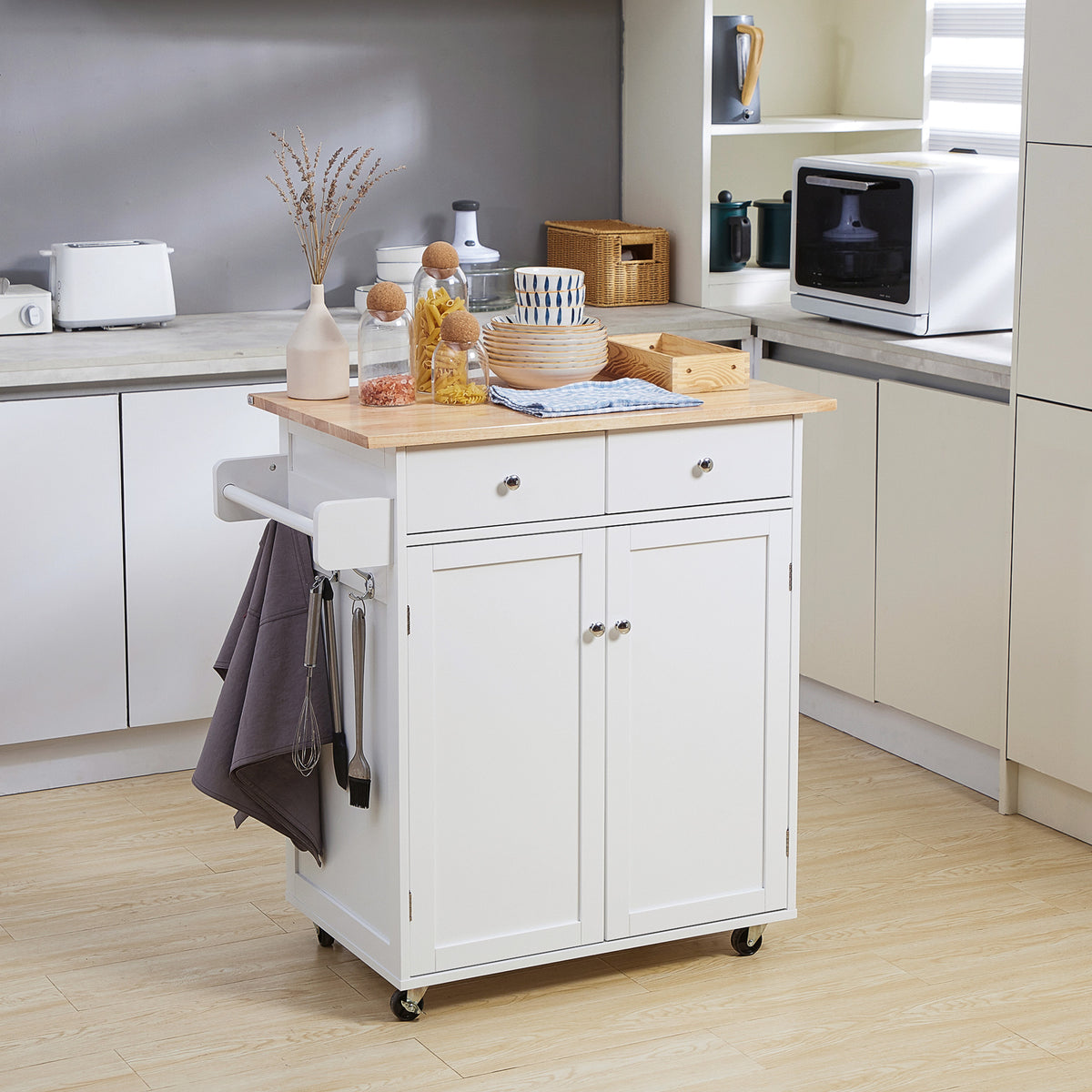 Rolling Kitchen Island with Storage – 34"W x 35"H
