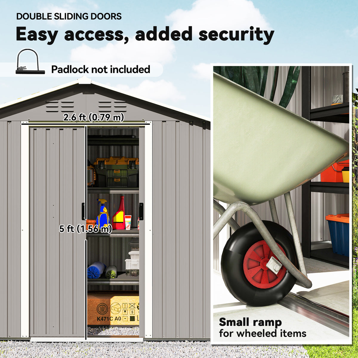 6.5x3.5ft Metal Garden Storage Shed for Outdoor Tool Storage with Double Sliding Doors and Vents – Light Grey