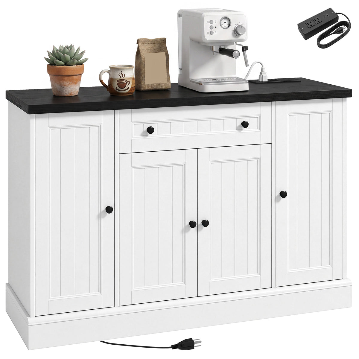 Farmhouse Sideboard Buffet Cabinet with Charging Station – 47"W x 31"H