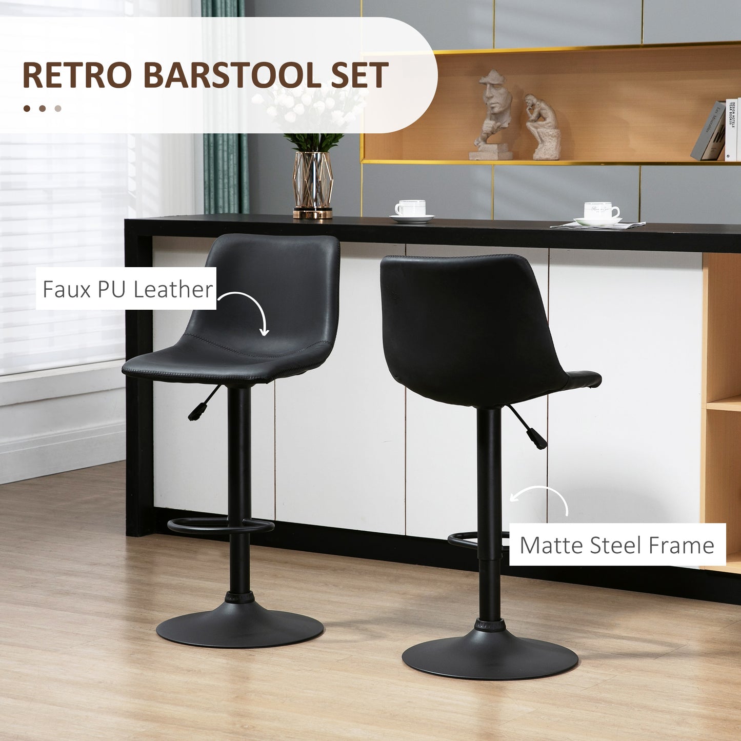 Set of 2 HOMCOM Adjustable Swivel Counter Height Bar Stools with Backs