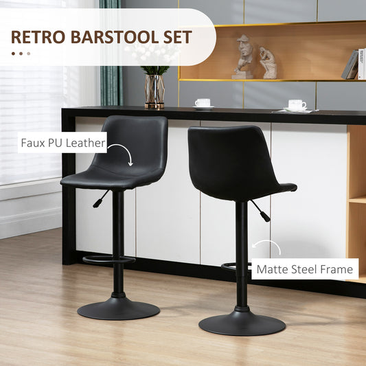 Set of 2 HOMCOM Adjustable Swivel Counter Height Bar Stools with Backs