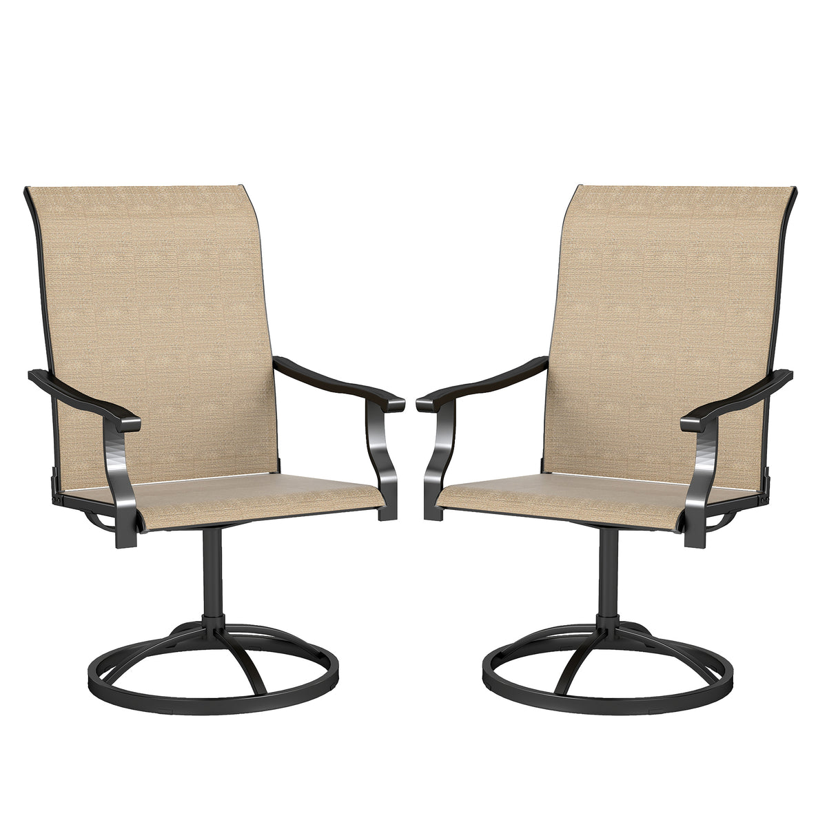 Outdoor Swivel Dining Chairs Set of 2, High Back Swivel Chairs with All Weather Mesh for Deck, Backyard, Poolside – Brown