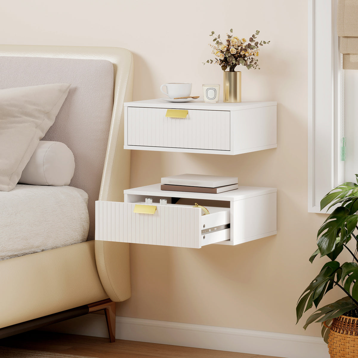 Floating Nightstands with Wave Drawer, Set of 2 – 16"W x 6"H