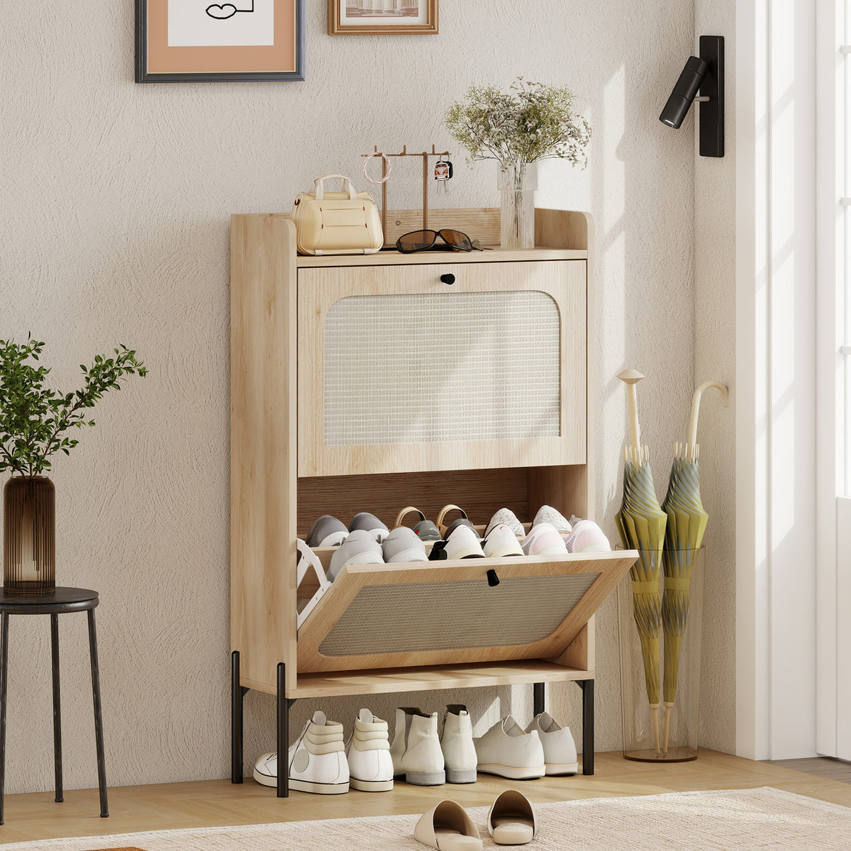 Shoe Cabinet with 2 Flip Drawers – 24"W x 39"H