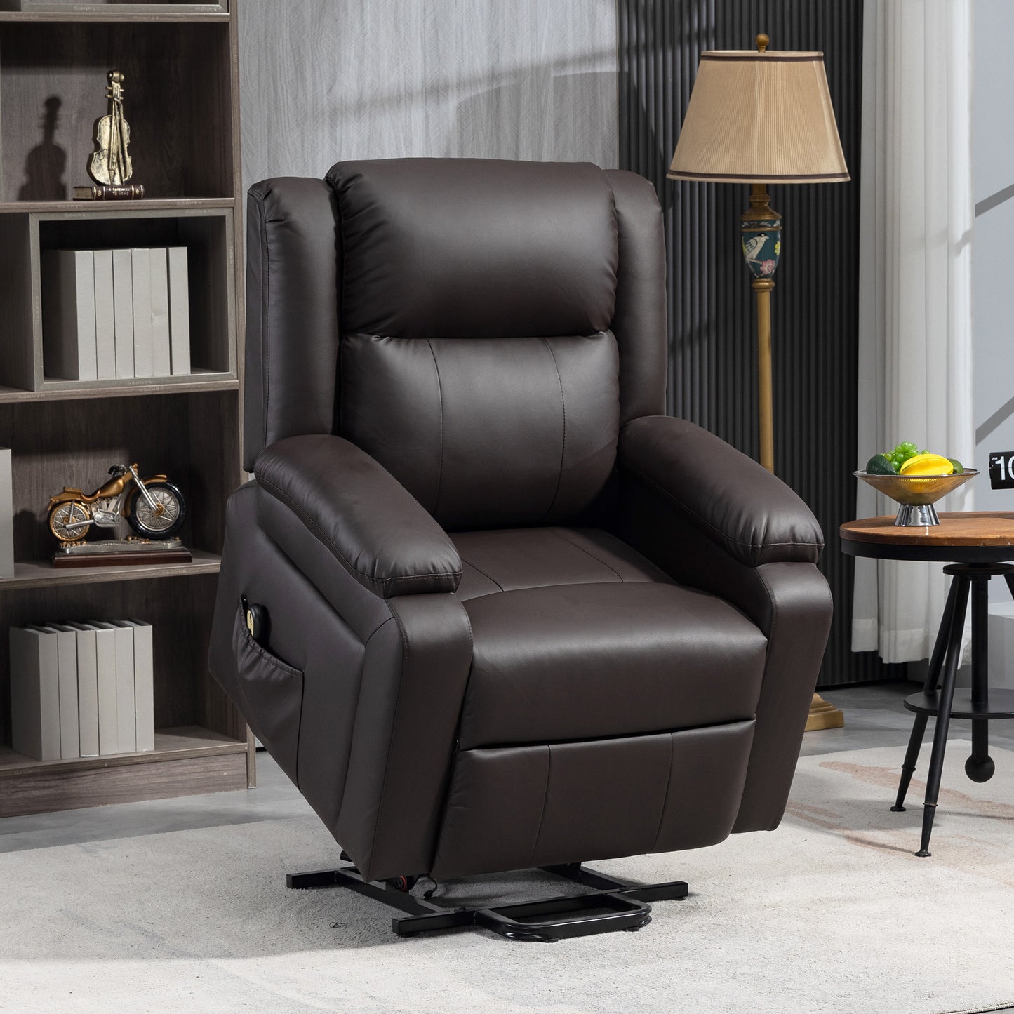 HOMCOM Electric Power Lift Recliner, Brown PU Leather, Remote, Pockets