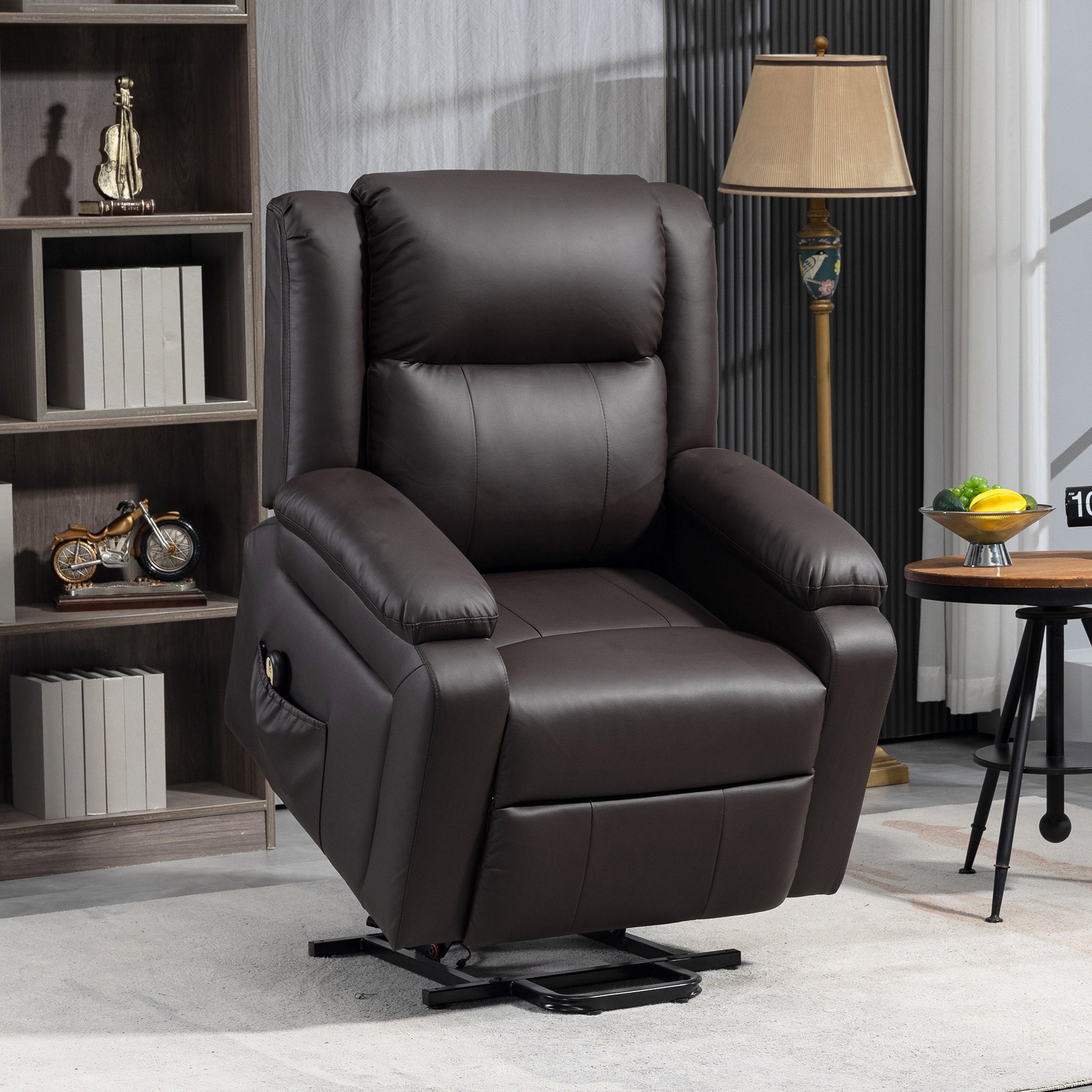 HOMCOM Electric Lift Recliner Chair for Elderly, Brown PU Leather, Remote Control