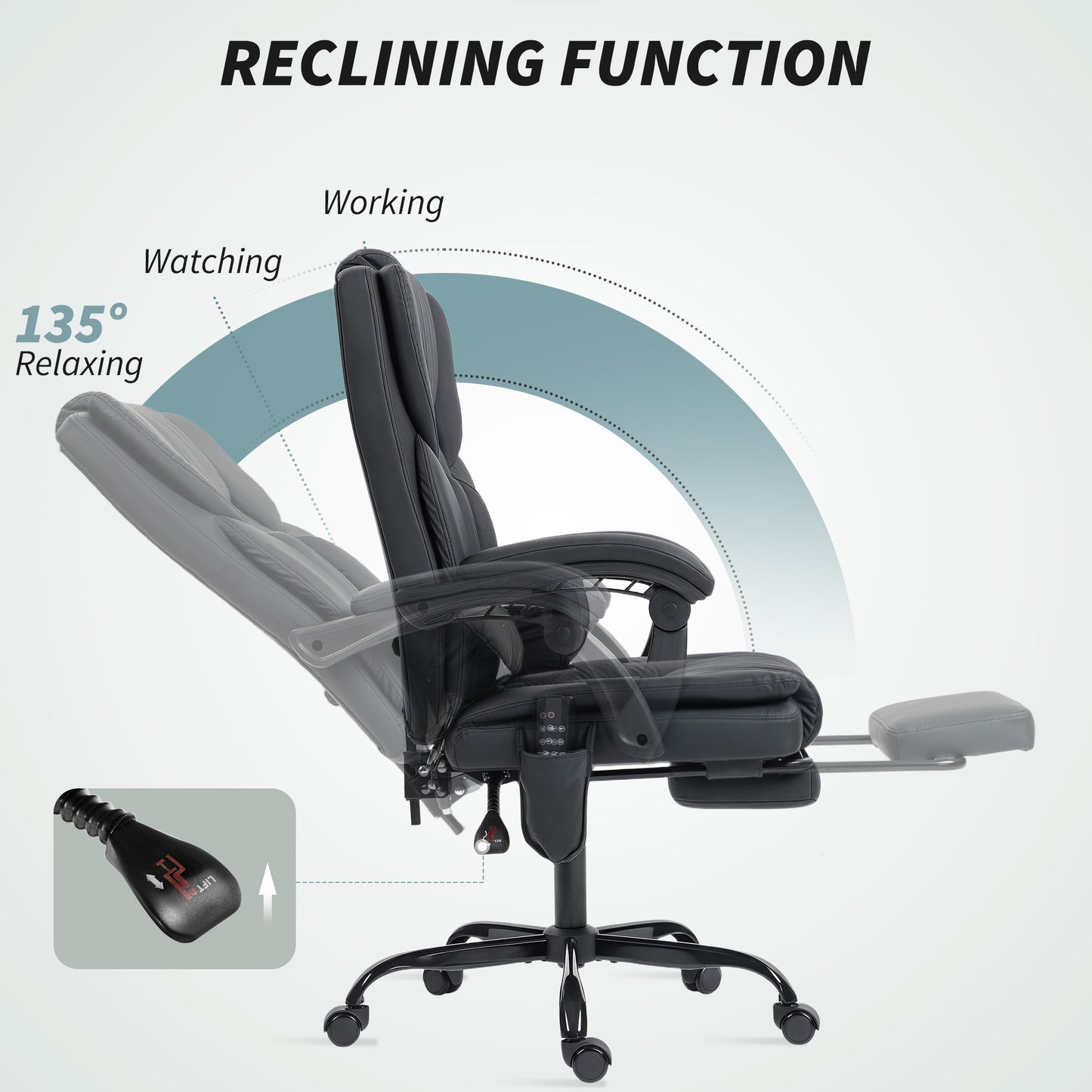HOMCOM Ergonomic Massage Office Chair with Reclining Footrest, Lumbar Support, Black