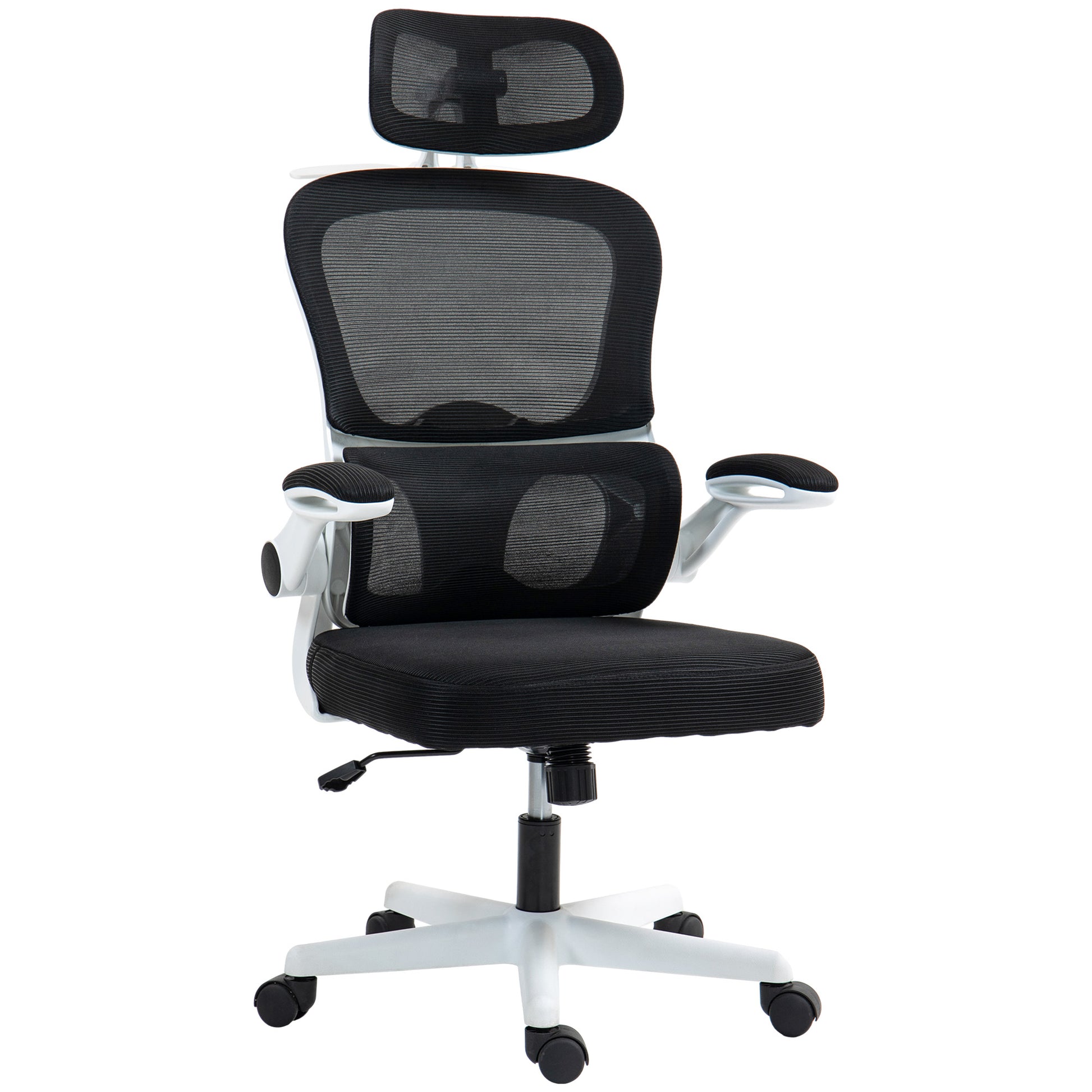 HOMCOM Ergonomic Mesh Office Chair with Flip-up Armrests, Adjustable Lumbar Support, Black