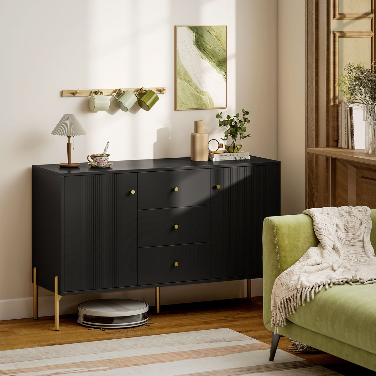 Modern Sideboard with 3 Soft-Close Drawers and 2 Adjustable Shelves – 47"W x 30"H