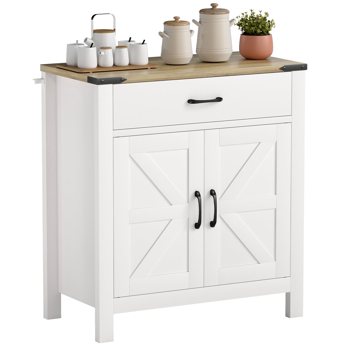 Farmhouse Kitchen Storage Cabinet with Drawer and Shelf – 31"W x 33"H