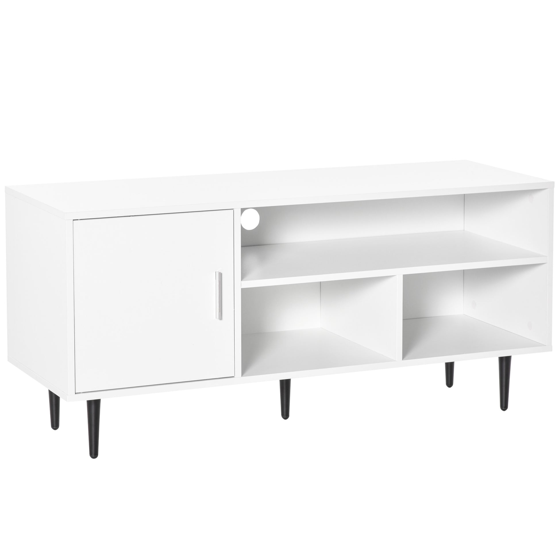 Modern White TV Stand Cabinet for 60-inch TVs, Storage, Cable Management