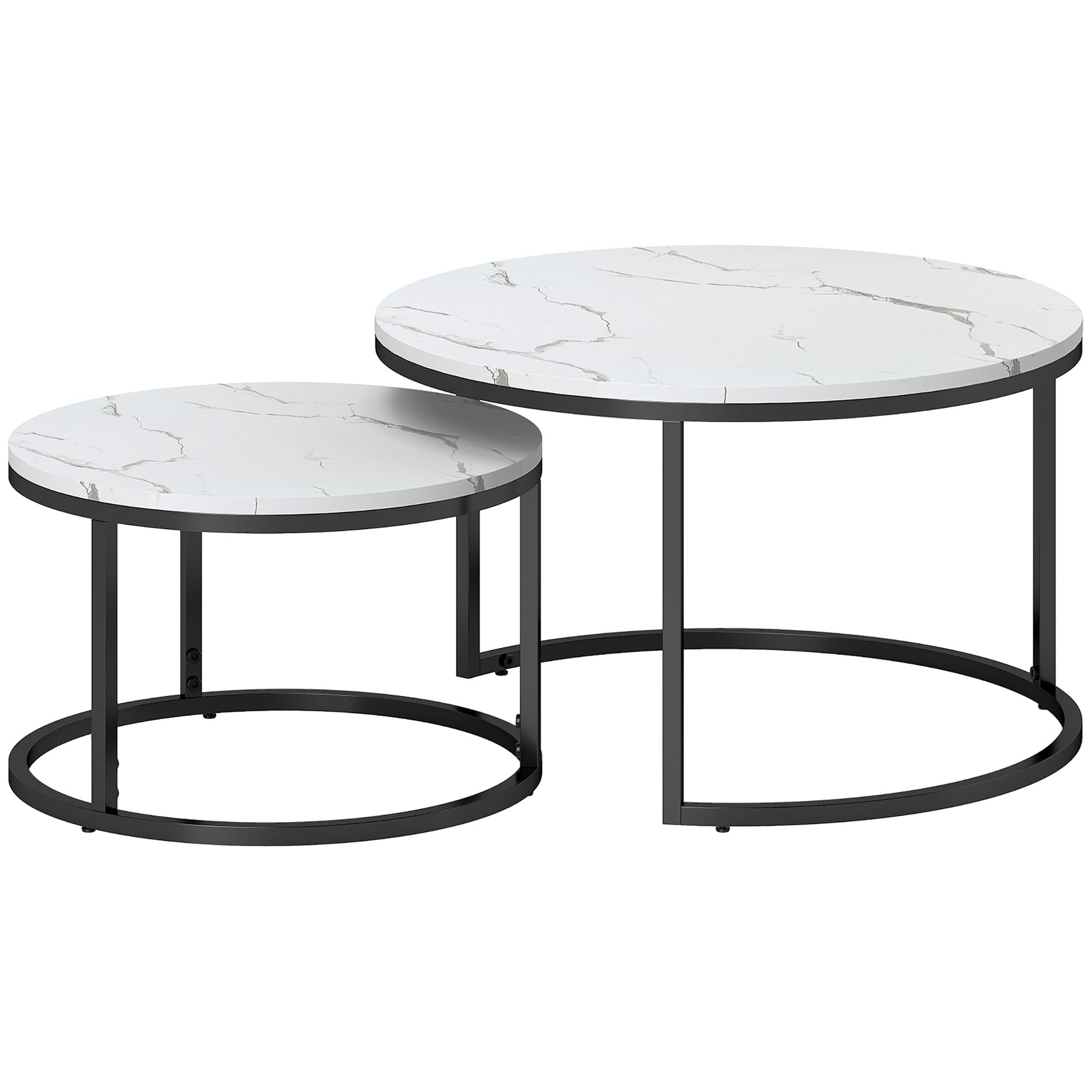 HOMCOM Modern Round Nesting Coffee Tables Set, White Faux Marble Top