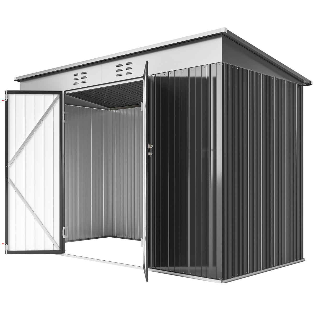 9' x 4' Galvanized Steel Garden Storage Shed with Lockable Doors, Gloves and 2 Air Vents for Backyard, Patio, Lawn – Dark Grey