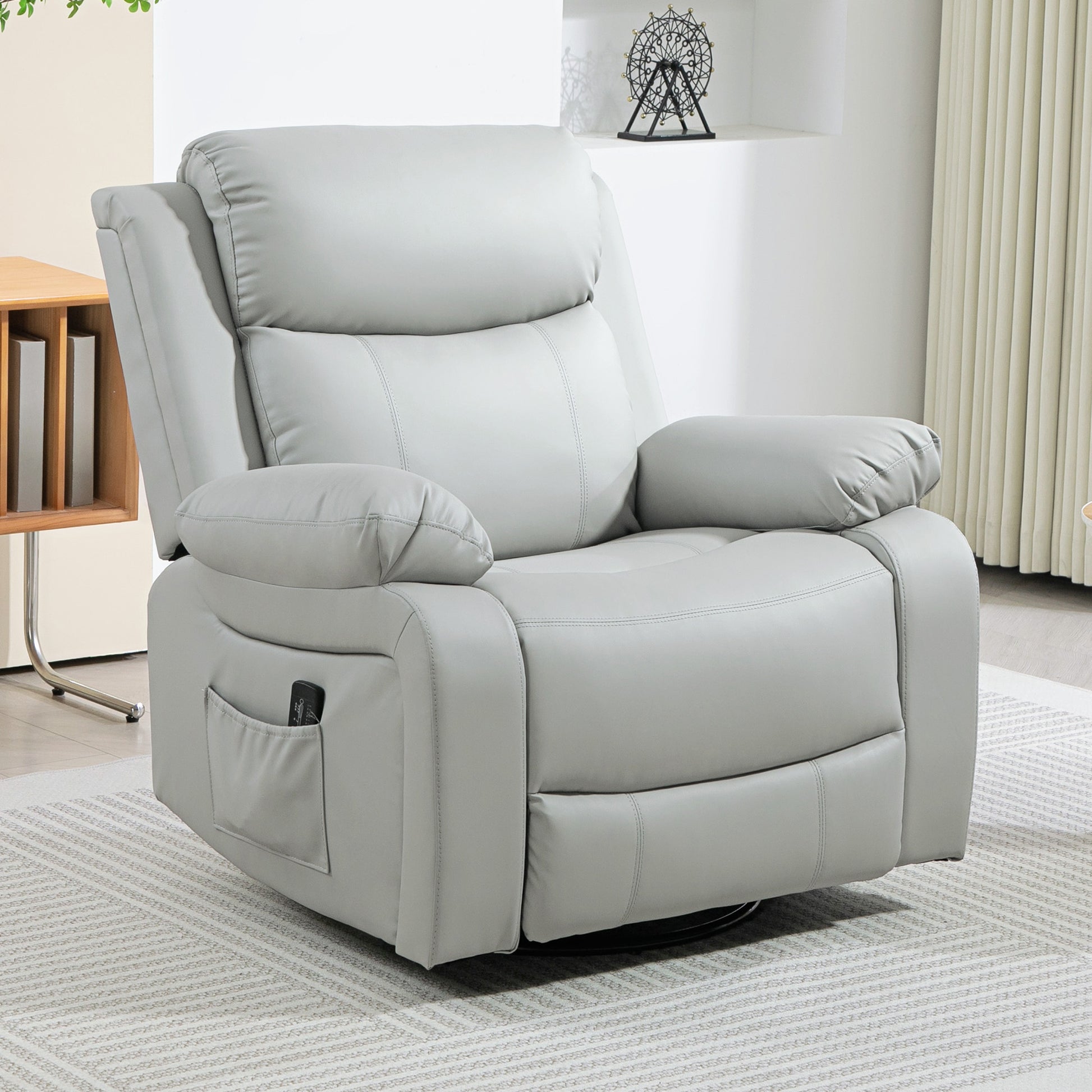 HOMCOM Light Grey PU Leather Massage Recliner Chair with Swivel Base