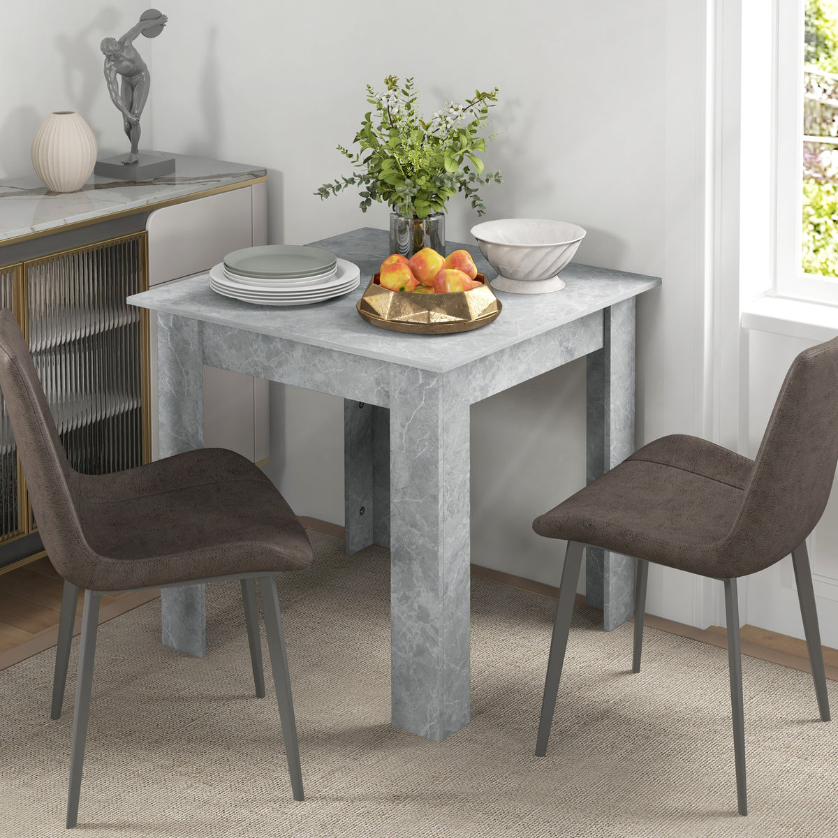 31.5" Square Dining Table with Faux Cement Effect, Space Saving Small Kitchen Table