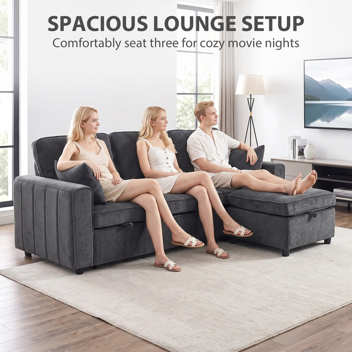 Modular Sleeper Sectional with Reversible Storage Ottoman