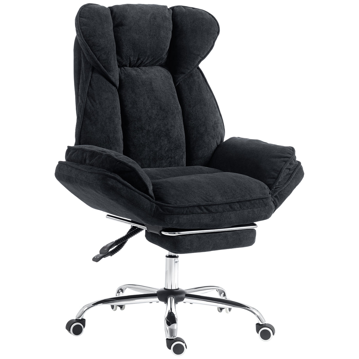 Big and Tall Office Chair with Footrest, High Back Snowflake Velvet Reclining Executive Desk Chair, Black