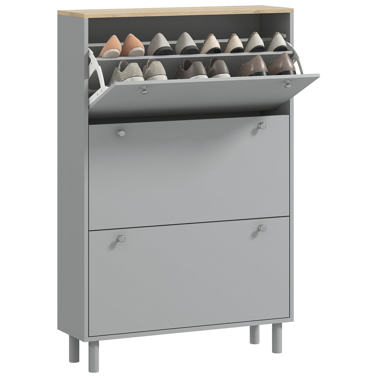 Modern Entryway Shoe Cabinet with 3 Flip Drawers – 32"W x 48"H