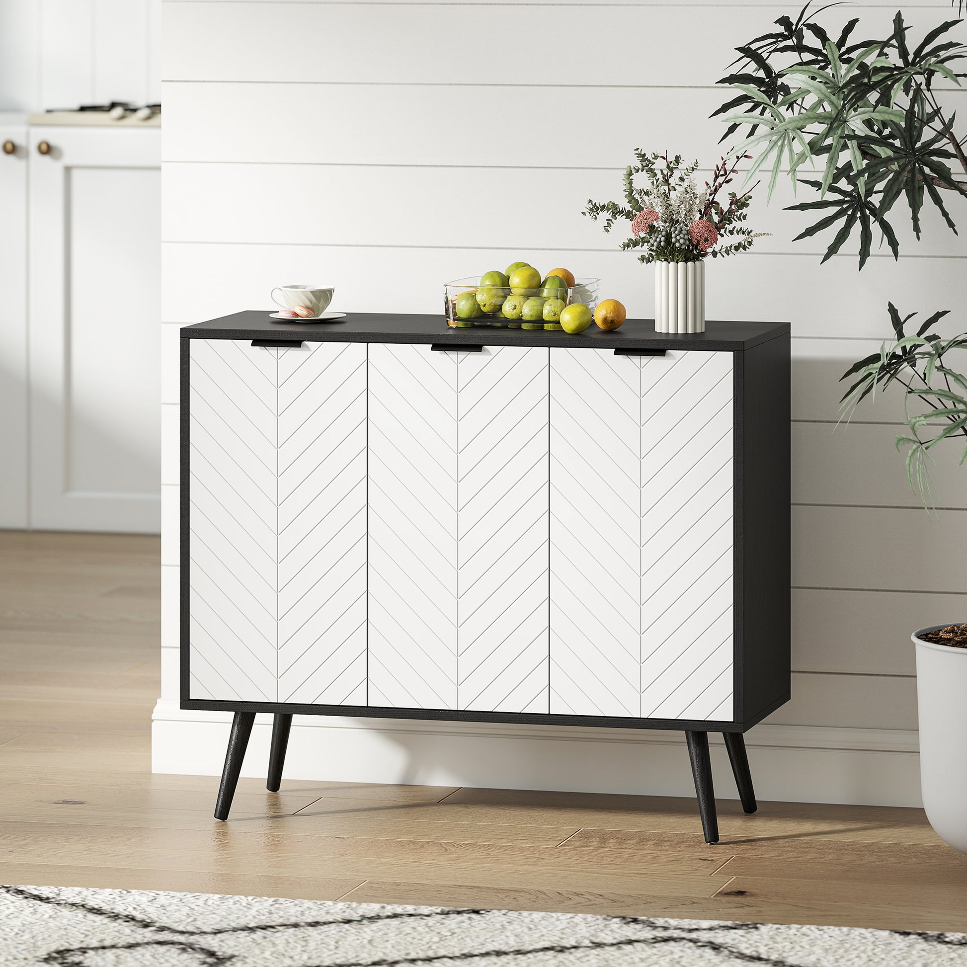 HOMCOM Modern Sideboard Buffet Black with Adjustable Shelves