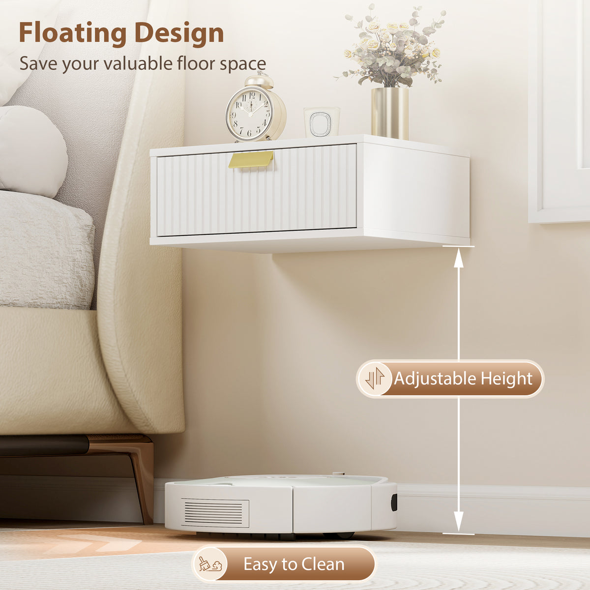 Floating Nightstands with Wave Drawer, Set of 2 – 16"W x 6"H