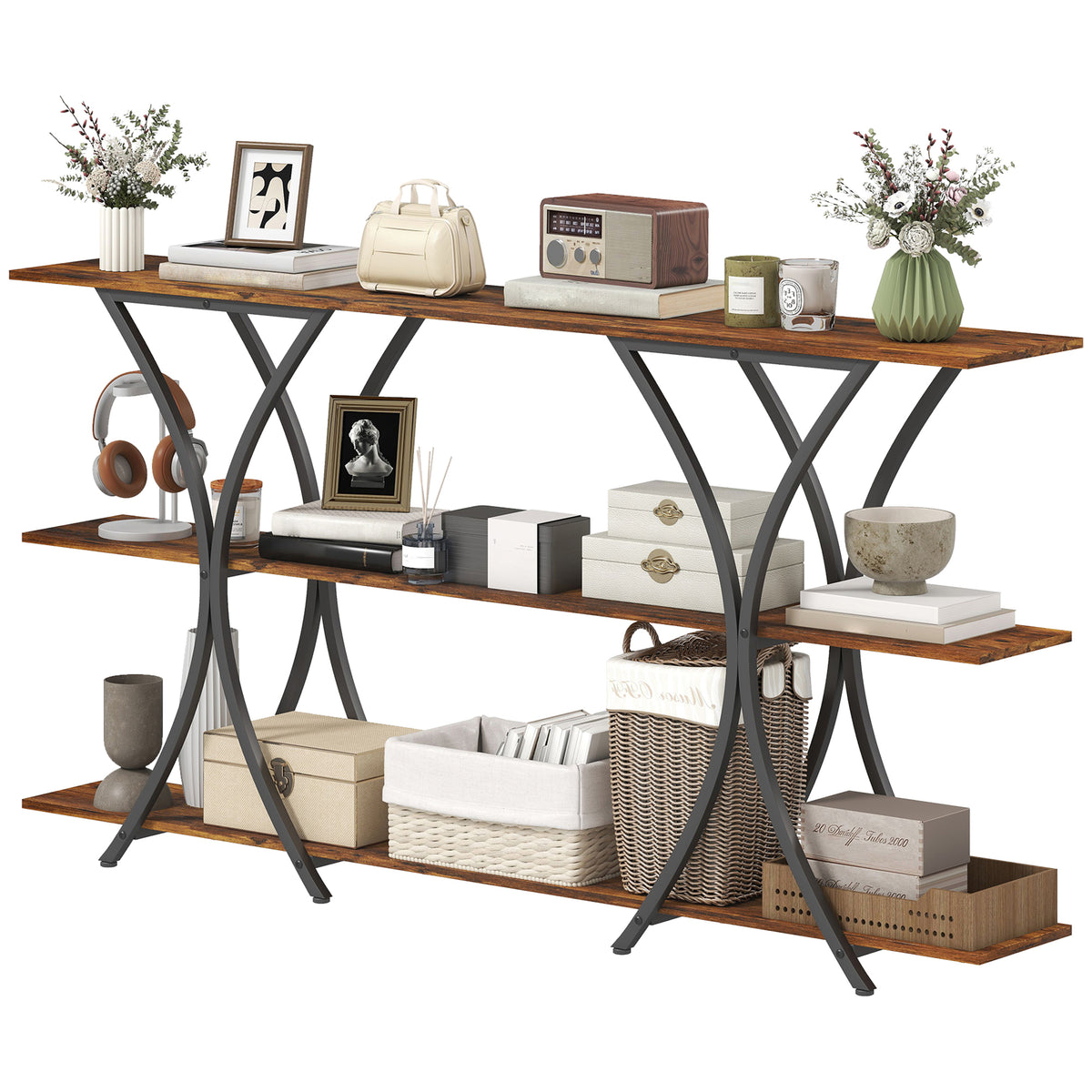 71" 3-Tier Industrial Console Table