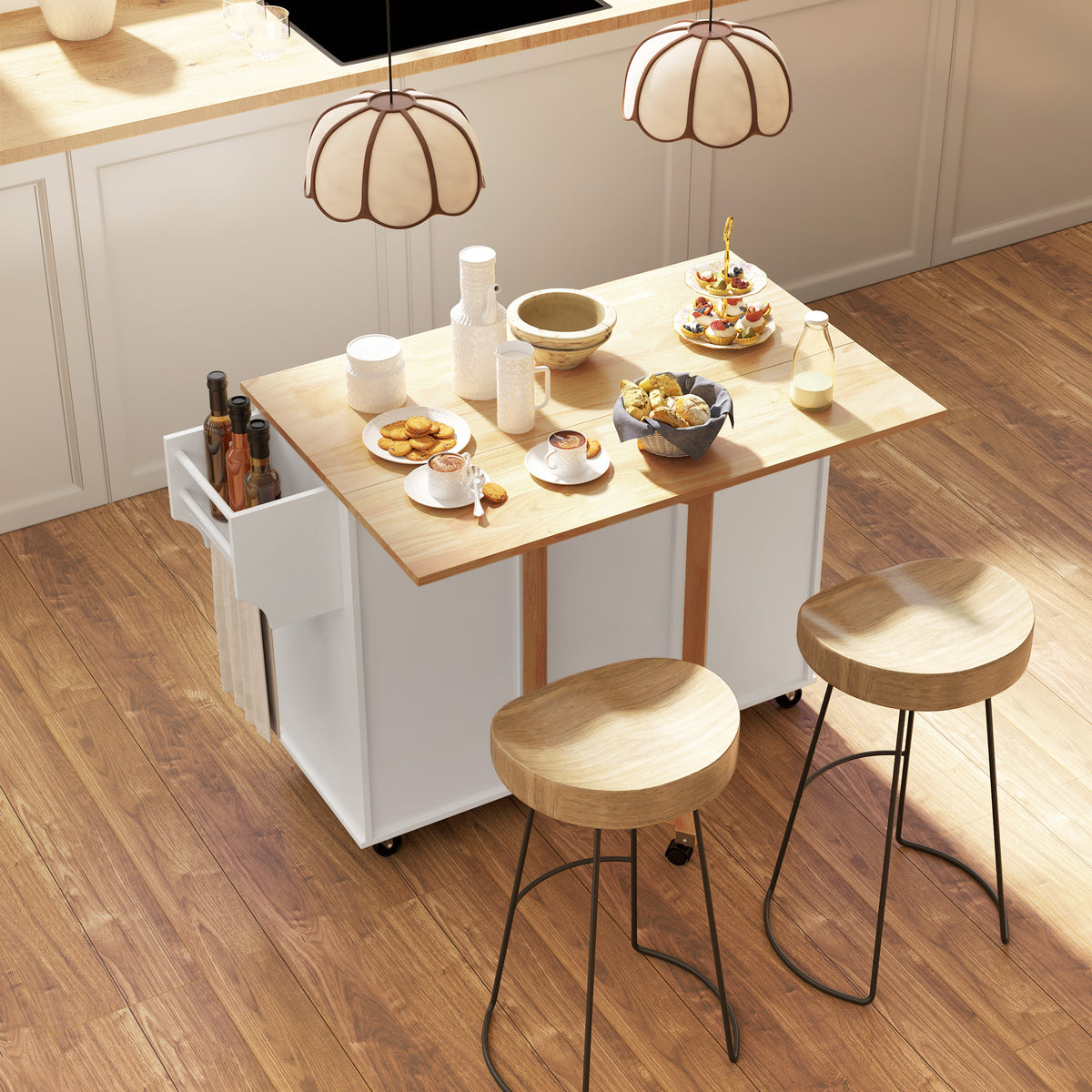 Rolling Kitchen Cart on Wheels with Drop Leaf – 52"W x 36"H