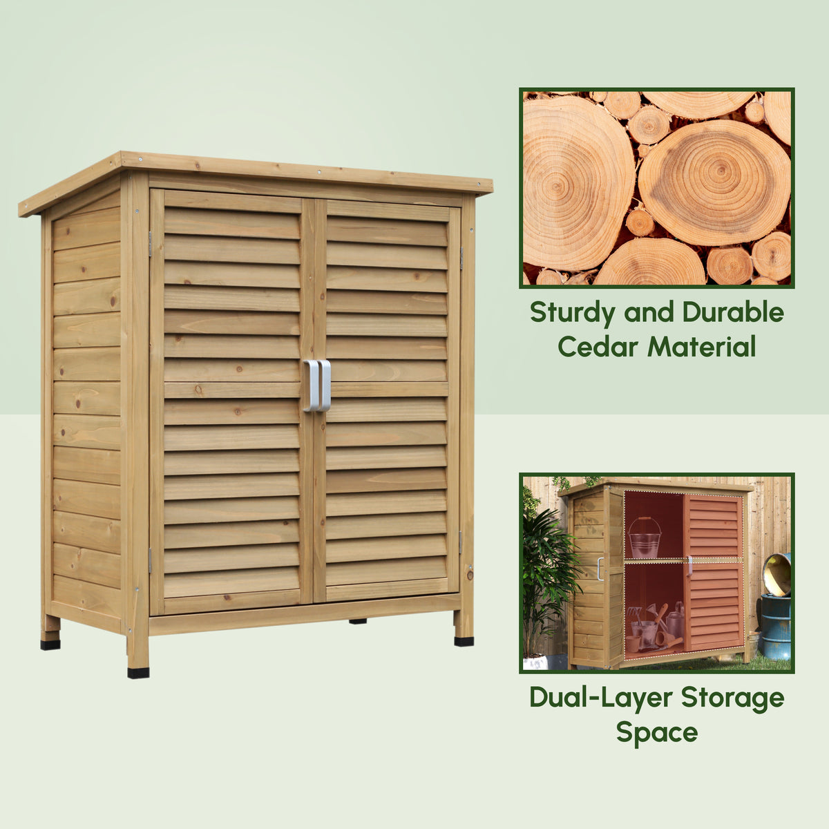 Wooden Garden Storage Shed Kit Wood Garage Tool Organisation Cabinet with 2 Door, 34" x 18" x 38" – Natural