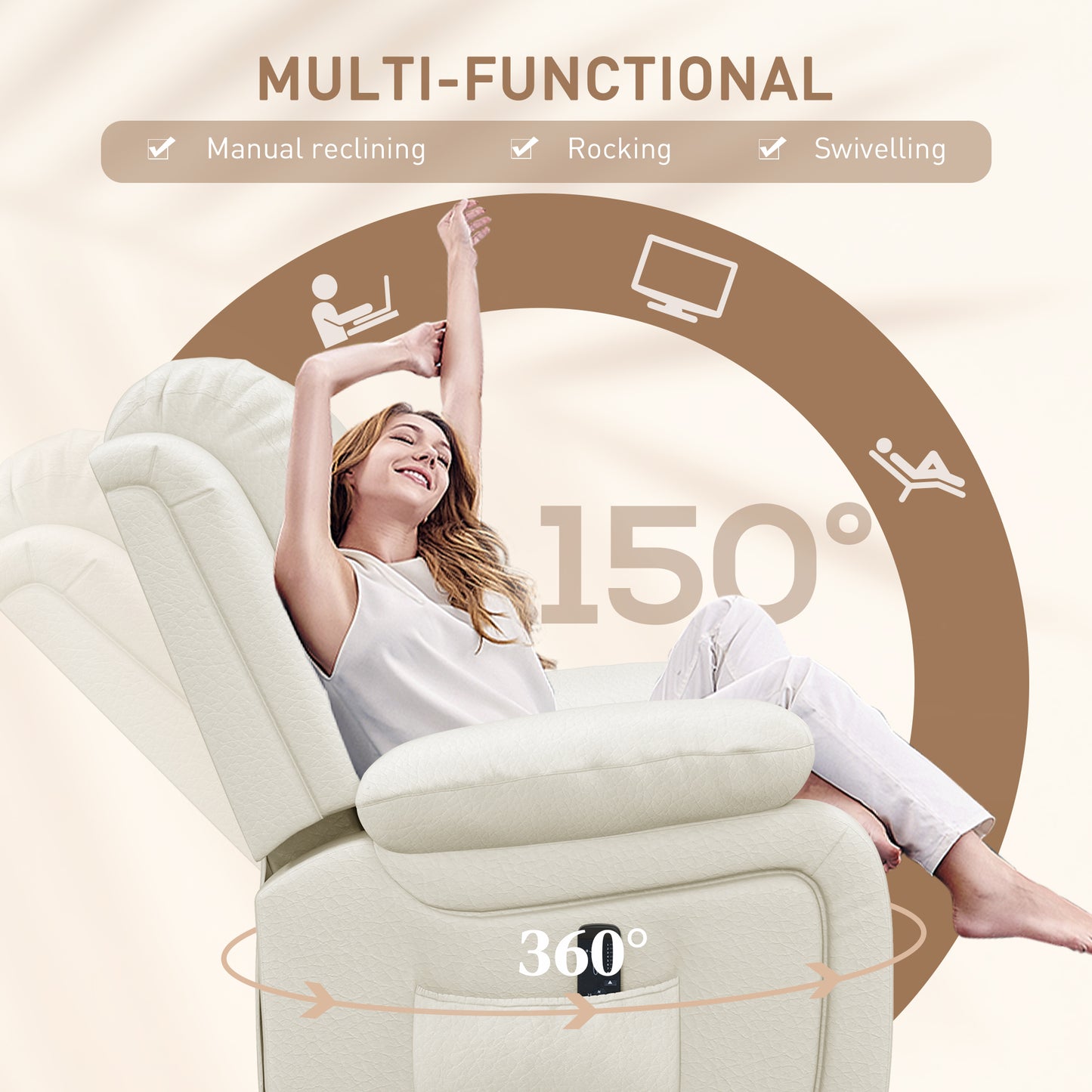 HOMCOM Luxurious PU Leather Swivel Rocker Recliner with Vibration Massage & Remote